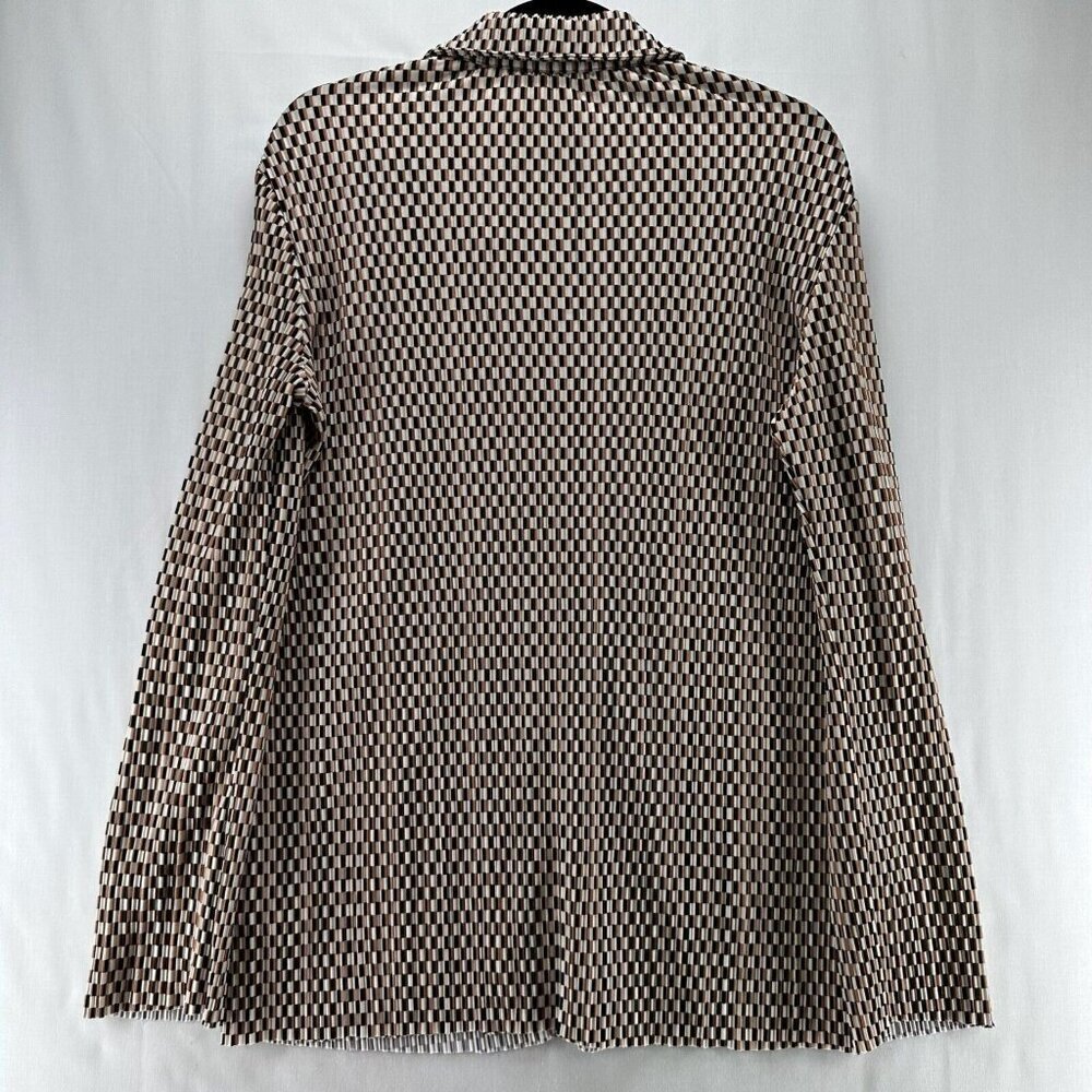 H&M Top Womens Size M Geometric Textured Jersey Button Front Long Sleeve Brown - Picture 2 of 12